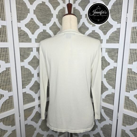 August Silk Ivory/Cream Silk Blend Scoop Neck 3/4 Sleeve Sweater Size M - Picture 7 of 10